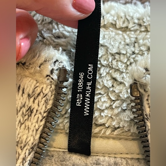 Kuhl Women’s Alaska Quarter-Zip Pullover, Faux Shearling Trim, Gray/Cream, Sz L - Picture 5 of 16